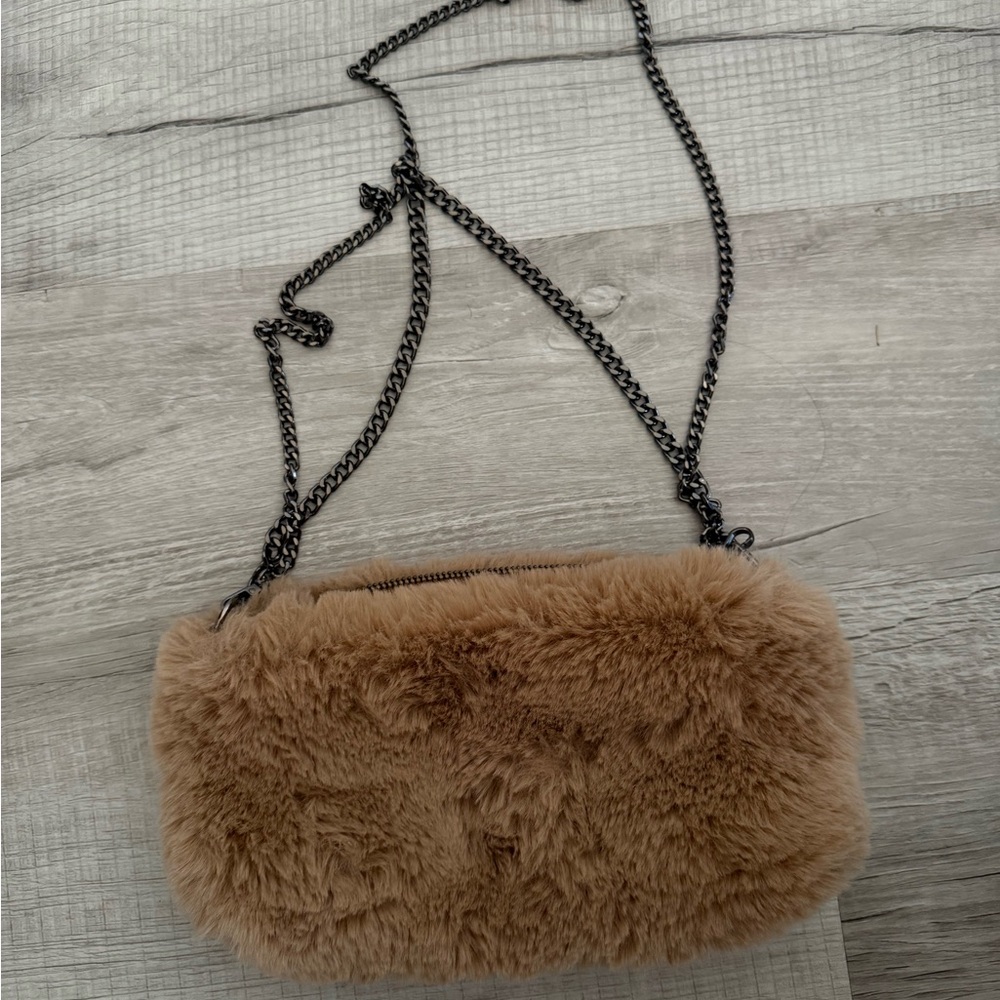 Stradivarius Faux Fur Crossbody Bag - Tan